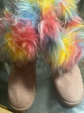 Multicolor Faux Fur Suede Boots